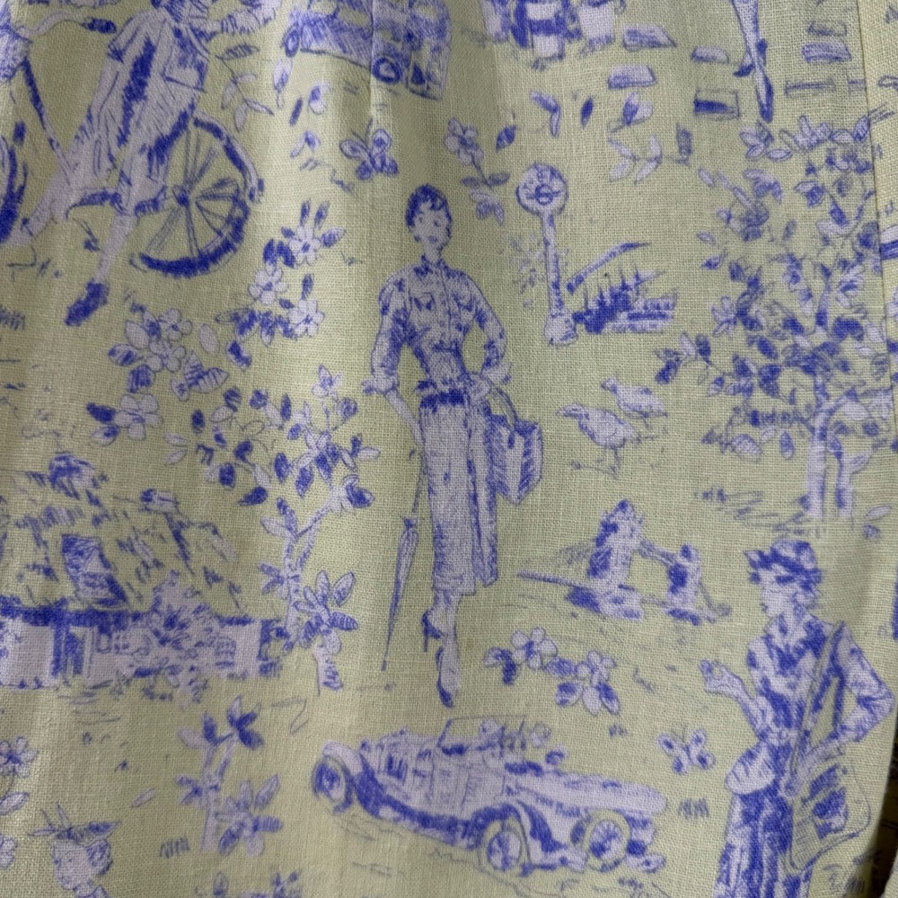 Vtg Sharon Young Toile Print Cropped Pants Yellow Purple High Rise Cottagecore - Picture 5 of 13